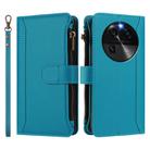 For OPPO Find X6 5G Global Magnetic Closure 9 Card Slots Zipper Leather Case with Hand Strap(Turquoise) - 2