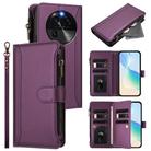 For OPPO Find X6 5G Global Magnetic Closure 9 Card Slots Zipper Leather Case with Hand Strap(Purple) - 1