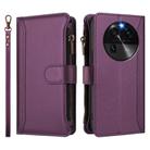 For OPPO Find X6 5G Global Magnetic Closure 9 Card Slots Zipper Leather Case with Hand Strap(Purple) - 2