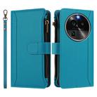 For OPPO Find X6 Pro 5G Global Magnetic Closure 9 Card Slots Zipper Leather Case with Hand Strap(Turquoise) - 2