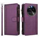 For OPPO Find X6 Pro 5G Global Magnetic Closure 9 Card Slots Zipper Leather Case with Hand Strap(Purple) - 2