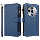 For OPPO Find X7 Magnetic Closure 9 Card Slots Zipper Leather Case with Hand Strap(Dark Blue) - 2
