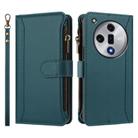 For OPPO Find X7 Magnetic Closure 9 Card Slots Zipper Leather Case with Hand Strap(Dark Green) - 2