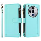 For OPPO Find X7 Magnetic Closure 9 Card Slots Zipper Leather Case with Hand Strap(Mint Green) - 2
