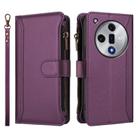 For OPPO Find X7 Magnetic Closure 9 Card Slots Zipper Leather Case with Hand Strap(Purple) - 2