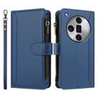 For OPPO Find X7 Ultra Magnetic Closure 9 Card Slots Zipper Leather Case with Hand Strap(Dark Blue) - 2