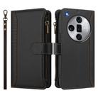 For OPPO Find X7 Ultra Magnetic Closure 9 Card Slots Zipper Leather Case with Hand Strap(Black) - 2