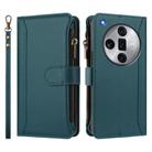 For OPPO Find X7 Ultra Magnetic Closure 9 Card Slots Zipper Leather Case with Hand Strap(Dark Green) - 2