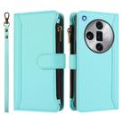 For OPPO Find X7 Ultra Magnetic Closure 9 Card Slots Zipper Leather Case with Hand Strap(Mint Green) - 2
