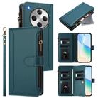 For OPPO Find X8 5G Global Magnetic Closure 9 Card Slots Zipper Leather Case with Hand Strap(Dark Green) - 1