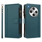 For OPPO Find X8 5G Global Magnetic Closure 9 Card Slots Zipper Leather Case with Hand Strap(Dark Green) - 2