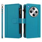 For OPPO Find X8 5G Global Magnetic Closure 9 Card Slots Zipper Leather Case with Hand Strap(Turquoise) - 2