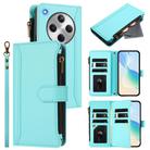 For OPPO Find X8 5G Global Magnetic Closure 9 Card Slots Zipper Leather Case with Hand Strap(Mint Green) - 1
