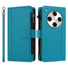 For OPPO Find X8 Pro 5G Global Magnetic Closure 9 Card Slots Zipper Leather Case with Hand Strap(Turquoise) - 2