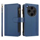 For OPPO Find X8 Ultra 5G Magnetic Closure 9 Card Slots Zipper Leather Case with Hand Strap(Dark Blue) - 2
