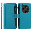 For OPPO Find X8 Ultra 5G Magnetic Closure 9 Card Slots Zipper Leather Case with Hand Strap(Turquoise) - 2