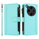 For OPPO Find X8 Ultra 5G Magnetic Closure 9 Card Slots Zipper Leather Case with Hand Strap(Mint Green) - 2