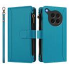 For OPPO Find X8s 5G Magnetic Closure 9 Card Slots Zipper Leather Case with Hand Strap(Turquoise) - 2