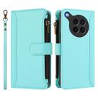 For OPPO Find X8s 5G Magnetic Closure 9 Card Slots Zipper Leather Case with Hand Strap(Mint Green) - 2