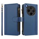 For OPPO Find X8s+ 5G Magnetic Closure 9 Card Slots Zipper Leather Case with Hand Strap(Dark Blue) - 2