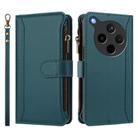 For OPPO Find X8s+ 5G Magnetic Closure 9 Card Slots Zipper Leather Case with Hand Strap(Dark Green) - 2