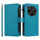 For OPPO Find X8s+ 5G Magnetic Closure 9 Card Slots Zipper Leather Case with Hand Strap(Turquoise) - 2
