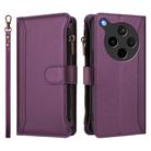 For OPPO Find X8s+ 5G Magnetic Closure 9 Card Slots Zipper Leather Case with Hand Strap(Purple) - 2