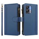For OPPO K10 5G Global / A77 5G / A97 5G Magnetic Closure 9 Card Slots Zipper Leather Case with Hand Strap(Dark Blue) - 2