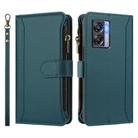 For OPPO K10 5G Global / A77 5G / A97 5G Magnetic Closure 9 Card Slots Zipper Leather Case with Hand Strap(Dark Green) - 2