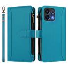 For OPPO K12S / K13 India Magnetic Closure 9 Card Slots Zipper Leather Case with Hand Strap(Turquoise) - 2