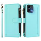 For OPPO K12S / K13 India Magnetic Closure 9 Card Slots Zipper Leather Case with Hand Strap(Mint Green) - 2