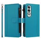 For OPPO K12X 5G Global Magnetic Closure 9 Card Slots Zipper Leather Case with Hand Strap(Turquoise) - 2