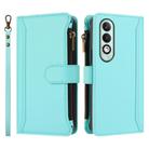 For OPPO K12X 5G Global Magnetic Closure 9 Card Slots Zipper Leather Case with Hand Strap(Mint Green) - 2