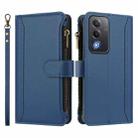 For OPPO A5 5G Global Magnetic Closure 9 Card Slots Zipper Leather Case with Hand Strap(Dark Blue) - 3