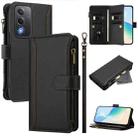 For OPPO A5 5G Global Magnetic Closure 9 Card Slots Zipper Leather Case with Hand Strap(Black) - 1