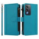 For OPPO A5 5G Global Magnetic Closure 9 Card Slots Zipper Leather Case with Hand Strap(Turquoise) - 3