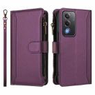 For OPPO A5 5G Global Magnetic Closure 9 Card Slots Zipper Leather Case with Hand Strap(Purple) - 3