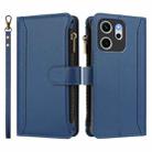 For OPPO Reno14 F 5G Magnetic Closure 9 Card Slots Zipper Leather Case with Hand Strap(Dark Blue) - 2
