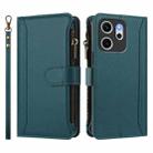 For OPPO Reno14 F 5G Magnetic Closure 9 Card Slots Zipper Leather Case with Hand Strap(Dark Green) - 2