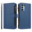 For OPPO Reno5 5G / Find X3 Lite Magnetic Closure 9 Card Slots Zipper Leather Case with Hand Strap(Dark Blue) - 2