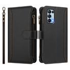 For OPPO Reno5 5G / Find X3 Lite Magnetic Closure 9 Card Slots Zipper Leather Case with Hand Strap(Black) - 2