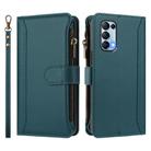 For OPPO Reno5 5G / Find X3 Lite Magnetic Closure 9 Card Slots Zipper Leather Case with Hand Strap(Dark Green) - 2