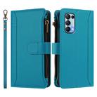 For OPPO Reno5 5G / Find X3 Lite Magnetic Closure 9 Card Slots Zipper Leather Case with Hand Strap(Turquoise) - 2
