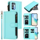 For OPPO Reno5 5G / Find X3 Lite Magnetic Closure 9 Card Slots Zipper Leather Case with Hand Strap(Mint Green) - 1