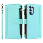 For OPPO Reno5 5G / Find X3 Lite Magnetic Closure 9 Card Slots Zipper Leather Case with Hand Strap(Mint Green) - 2