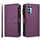 For OPPO Reno5 5G / Find X3 Lite Magnetic Closure 9 Card Slots Zipper Leather Case with Hand Strap(Purple) - 2