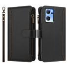 For OPPO Reno7 5G Global / Find X5 Lite Magnetic Closure 9 Card Slots Zipper Leather Case with Hand Strap(Black) - 2