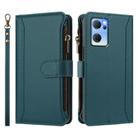 For OPPO Reno7 5G Global / Find X5 Lite Magnetic Closure 9 Card Slots Zipper Leather Case with Hand Strap(Dark Green) - 2