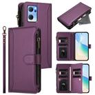 For OPPO Reno7 5G Global / Find X5 Lite Magnetic Closure 9 Card Slots Zipper Leather Case with Hand Strap(Purple) - 1