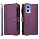 For OPPO Reno7 5G Global / Find X5 Lite Magnetic Closure 9 Card Slots Zipper Leather Case with Hand Strap(Purple) - 2